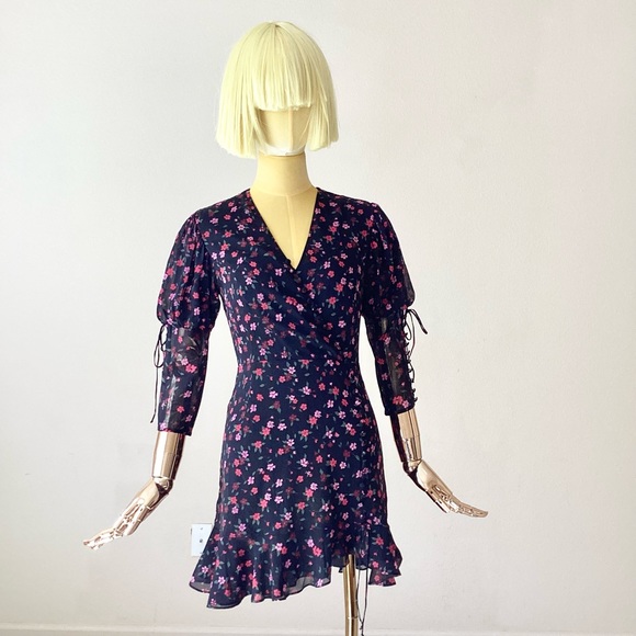 For Love And Lemons Floral V Neck Mini Dress SZ XS - Picture 8 of 8